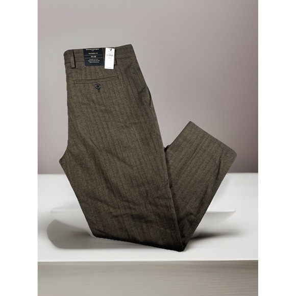 NWT Banana Republic Dress Pants Mens 34x30 Brown Houndstooth Tailored Fit $170 - Picture 1 of 12
